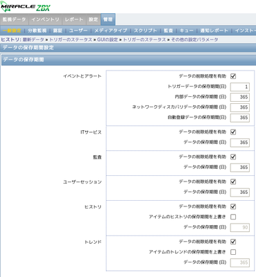 Zabbix 2.2 でのデータの保存期間